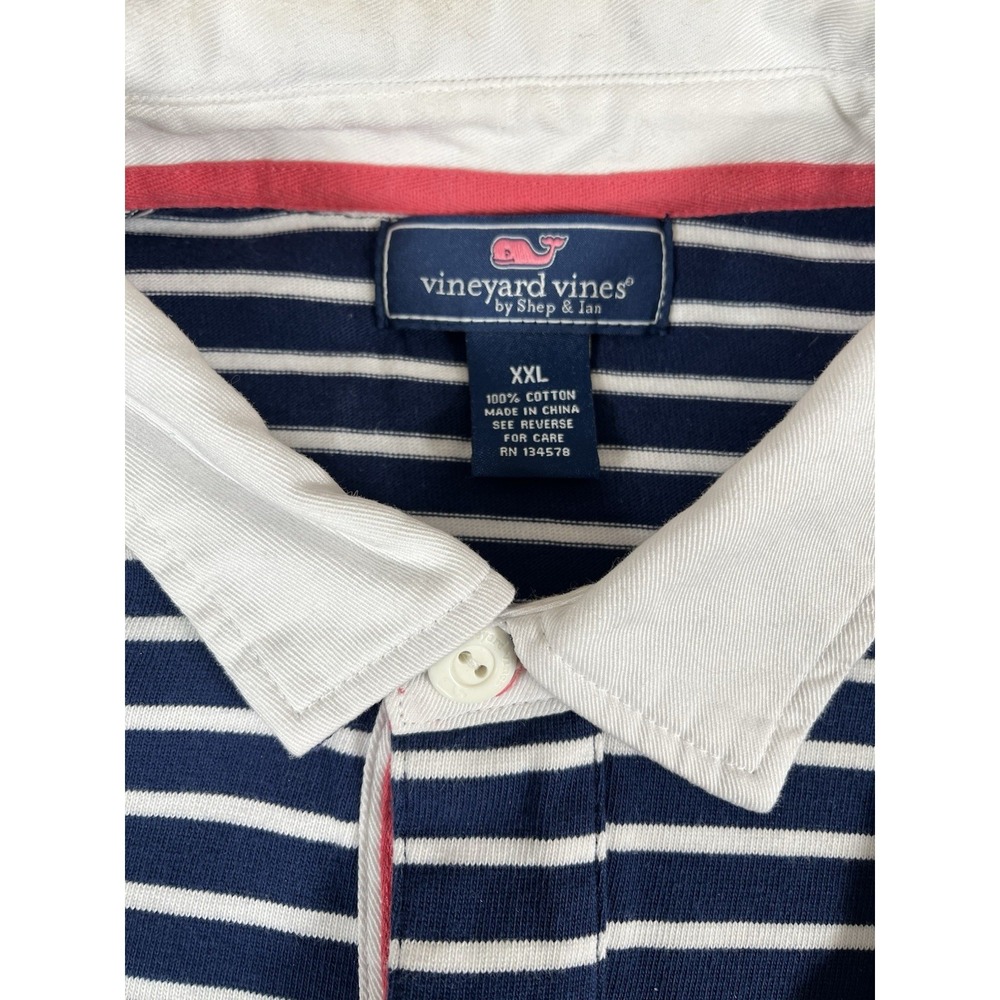 Vineyard Vines White & Navy Blue Striped L/S Rugby Shirt Men's XXL Heavy Cotton - Picture 4 of 7
